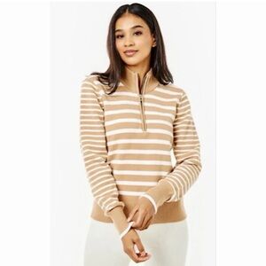 Addison Bay Beige Stripe Quarter Zip Sweater XS Coastal Preppy